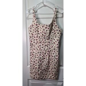 No Boundaries Floral Mini Dress Cream Pink Rose Denim Style Sleeveless Size M